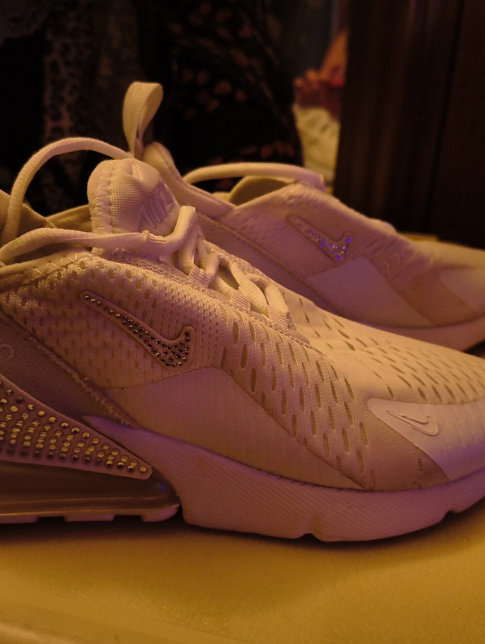 Nike Women's White Athletic Sneakers with Crystal-Accented Swoosh